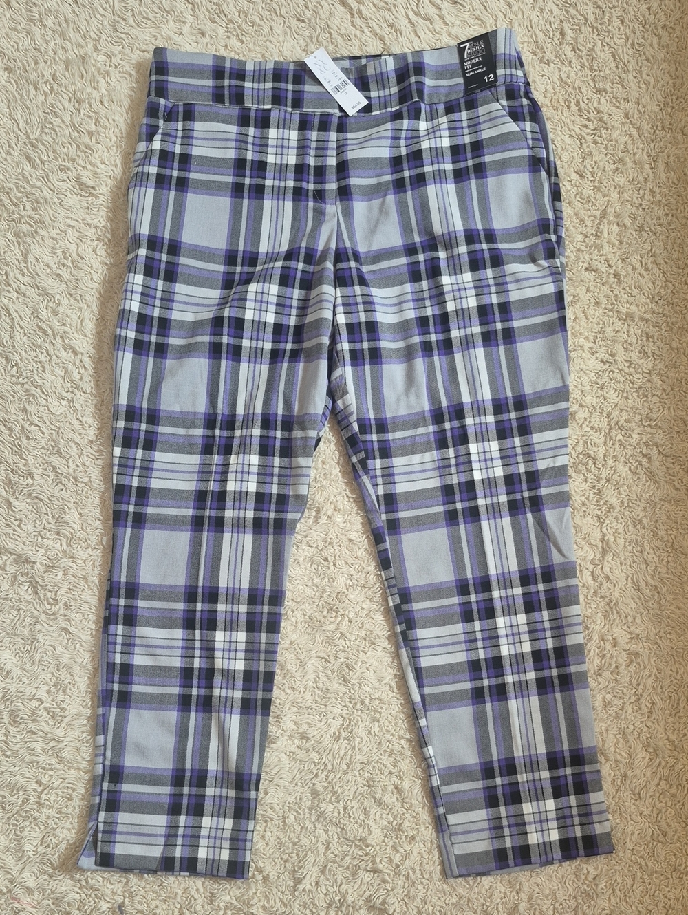 New York & Company 7th Avenue Design Modern Fit Slim Ankle Plaid Stretch Pant 12
